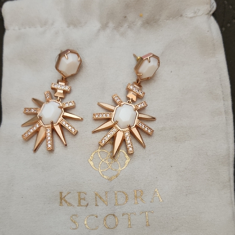 Kendra Scott Gold and White Fan Earrings